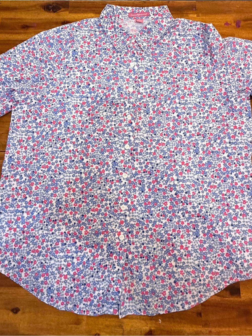Woman Within Blue and Pink Floral Button-Down Shirt
